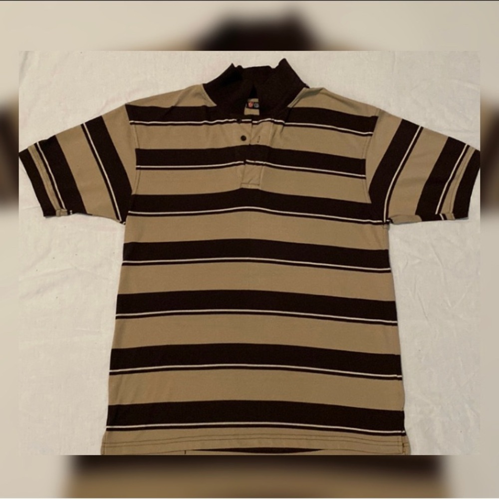 Men's Medium Striped Collar Shirt - Light Brown/Dark Brown